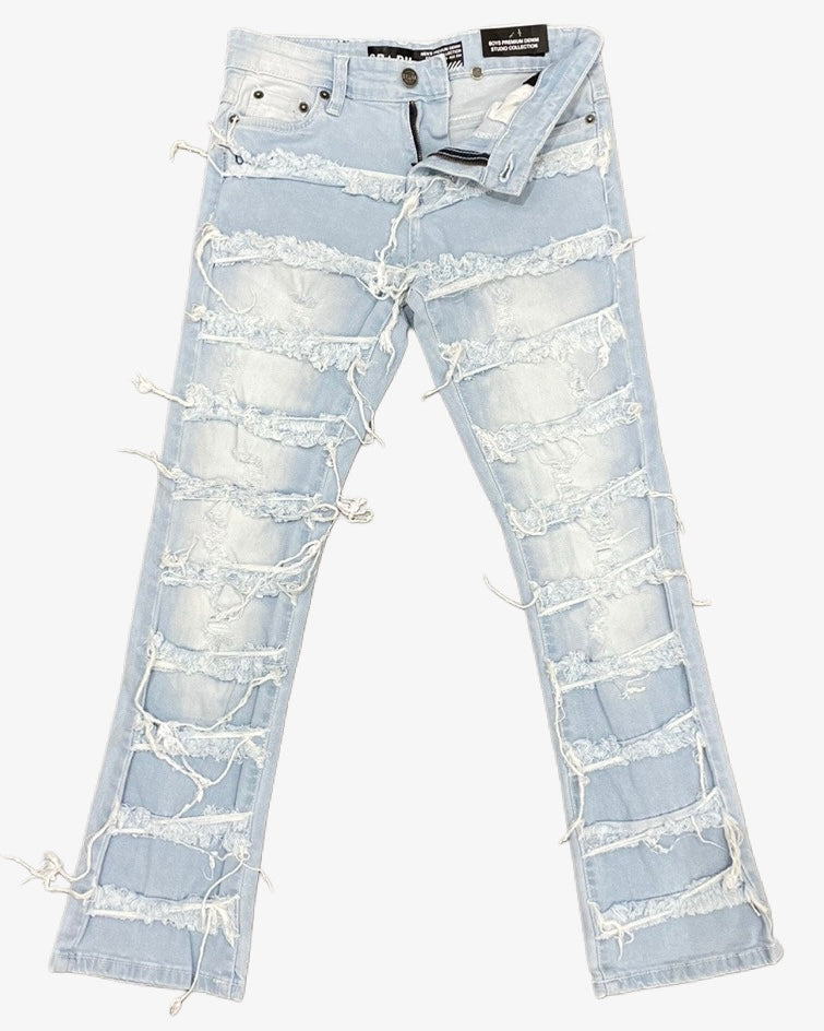 Spark Frayed Stacked Kids Jeans