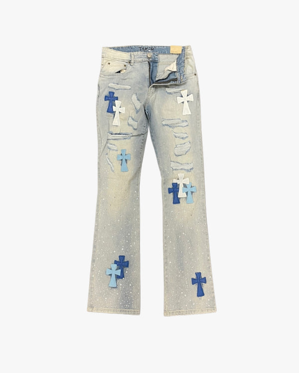 Mens Cross Patch Stack Jeans