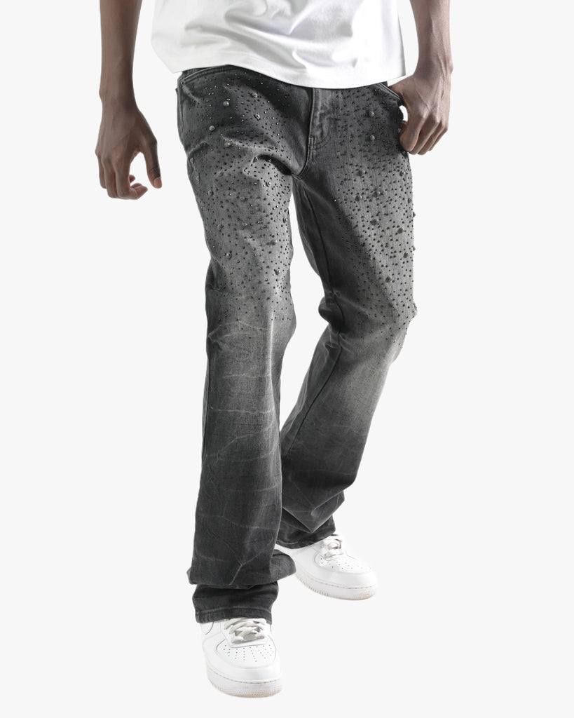 Mens Rhinestone Wash Stack Jeans