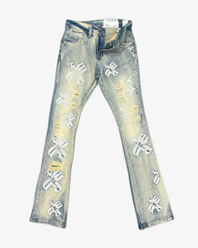 Embroidered Denim Stacked Kids Jeans