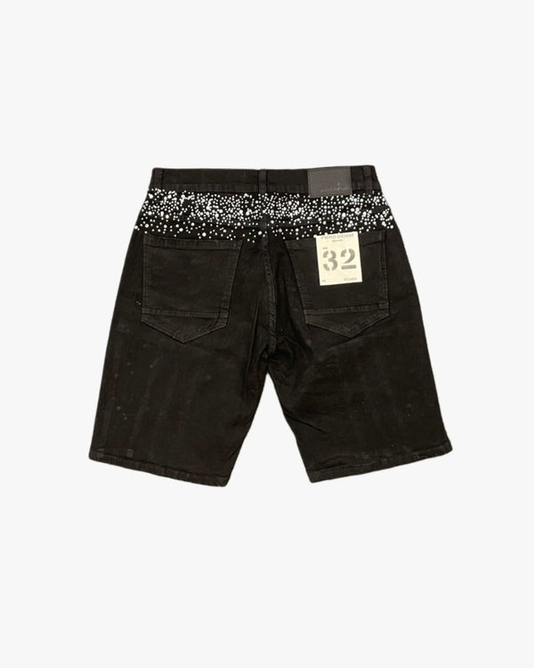 Rhinestone Striped Denim Shorts