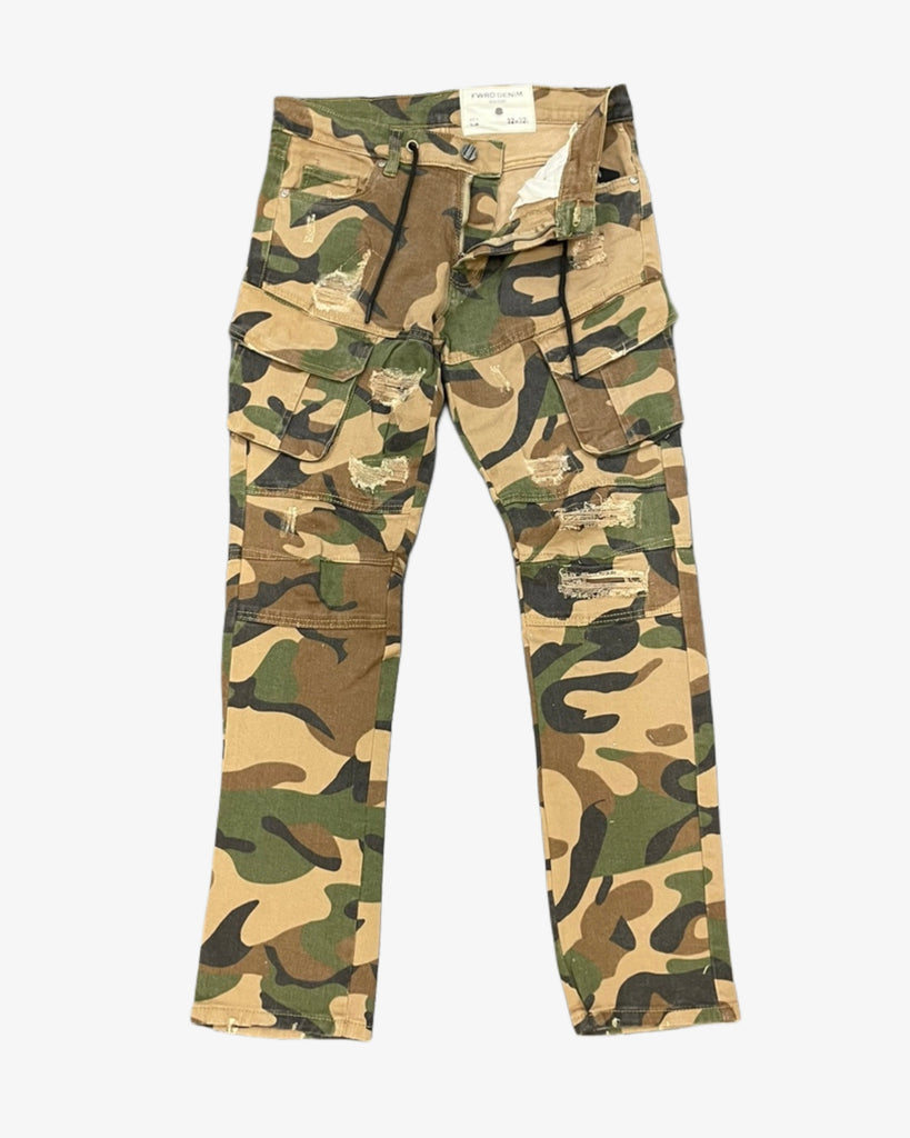 Ripped Camo Mens Slim Cargo Pants