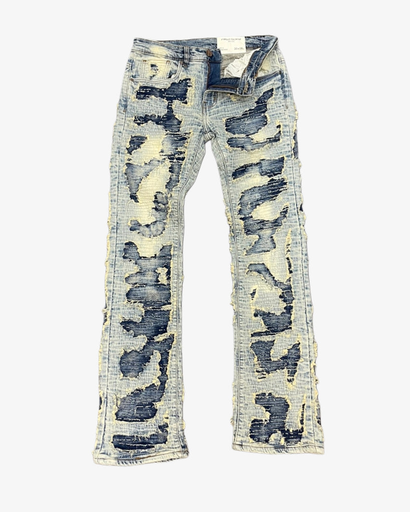 Distressed Wave Mens Stack Jeans