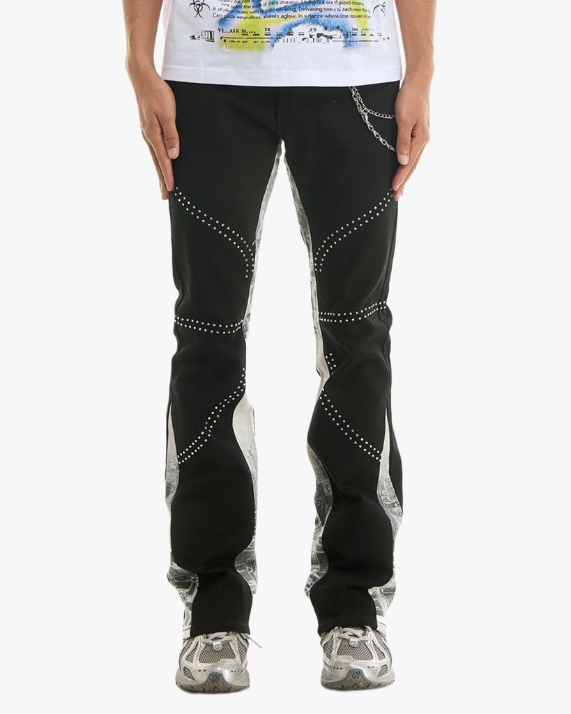 KDNK Lined Rhinestone Flared Jeans