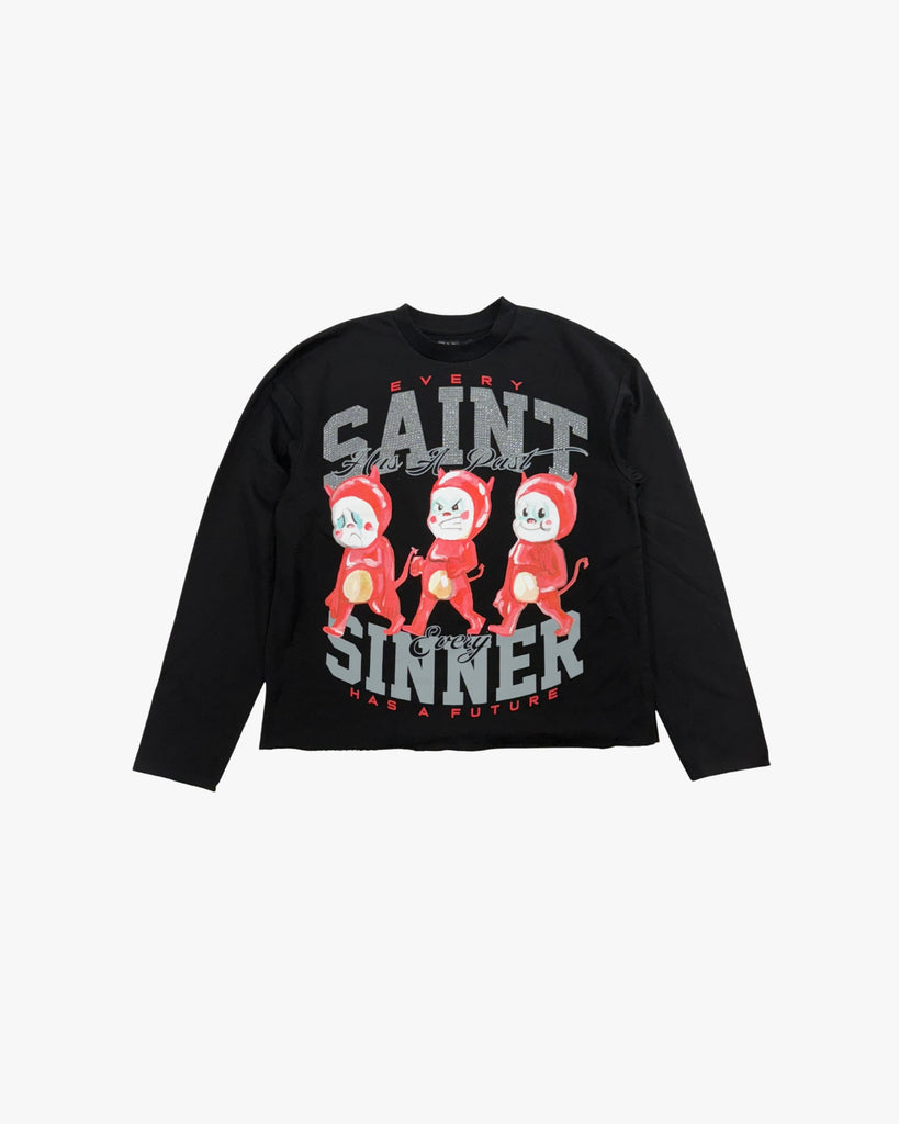 Kids Saint Sinner Crop Rhinestone Crewneck