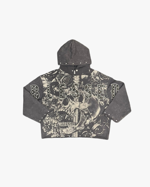 Blessed Skull Cropped Hoodie