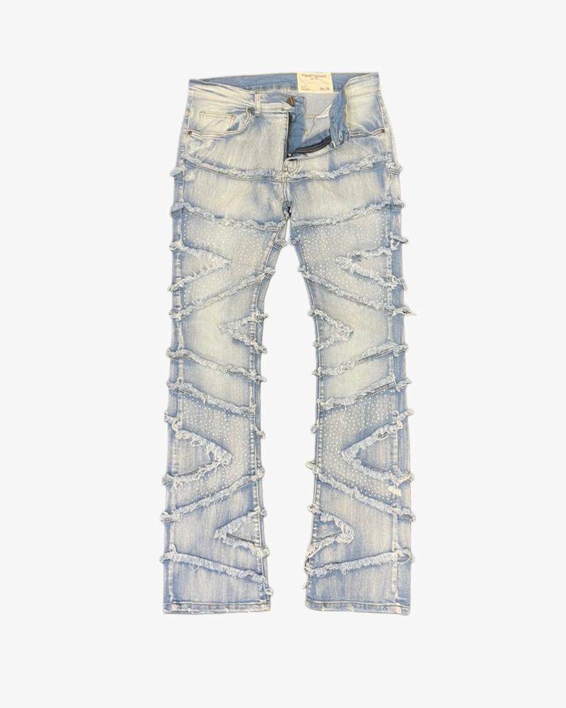 Mens Lined Stitch Gem Stack Jeans