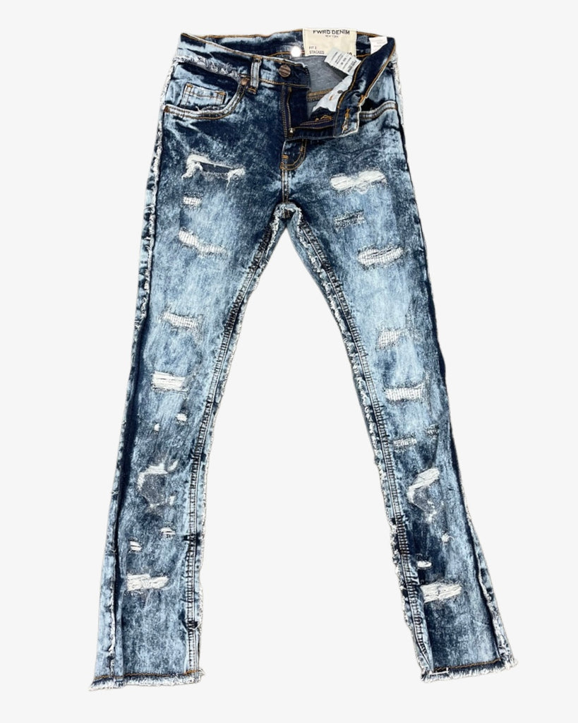 Slashed Stacked Kids Jeans