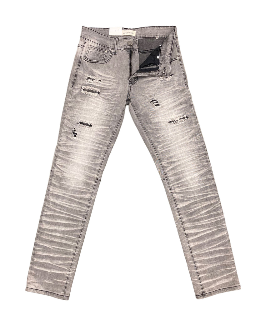 Slashed Wash Slim Jeans