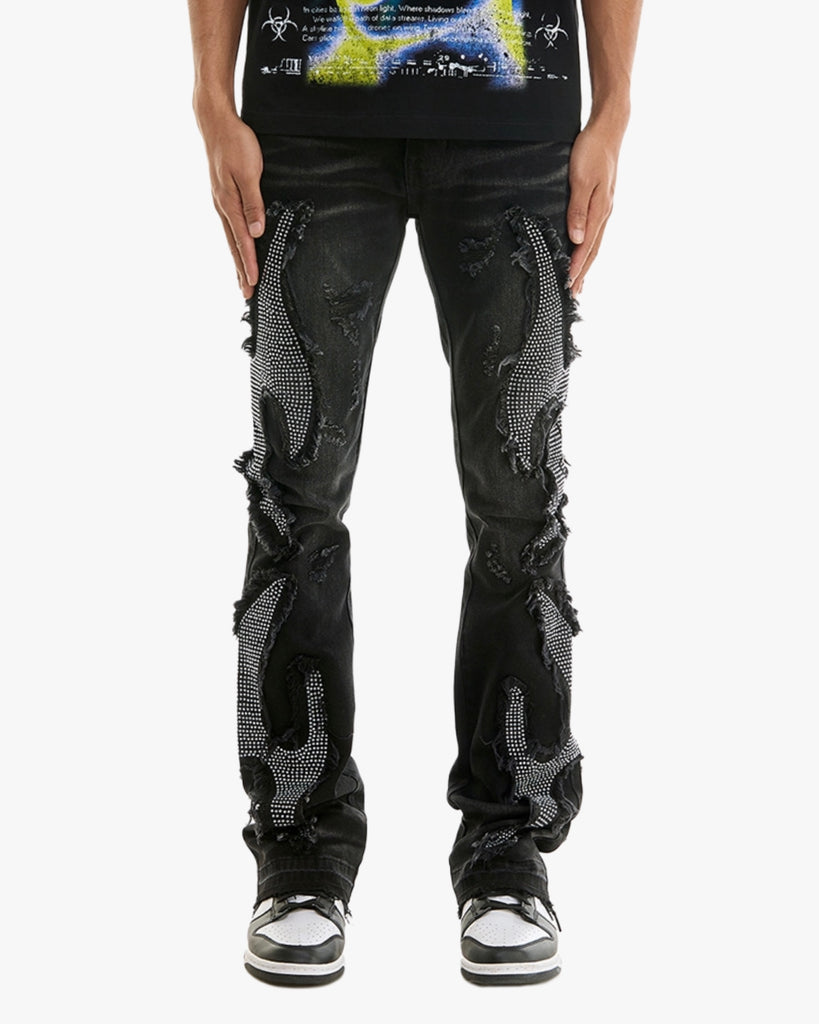 KDNK Flame Rhinestone Flared Jeans