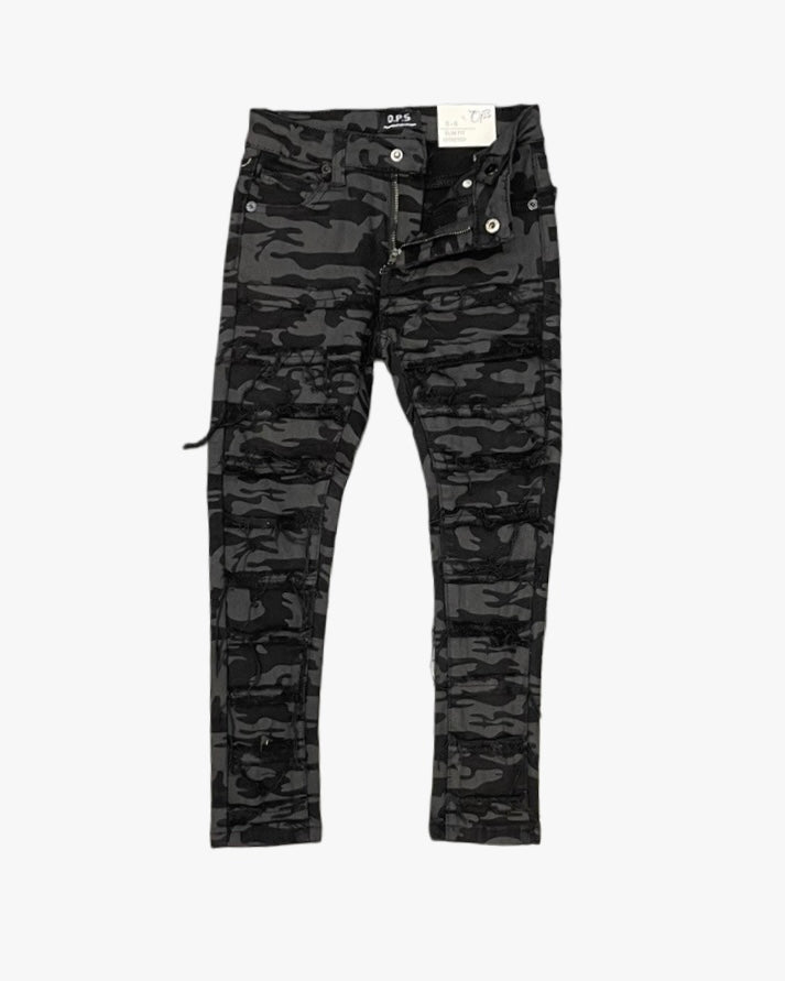 Lined Frayed Kids Slim Jeans
