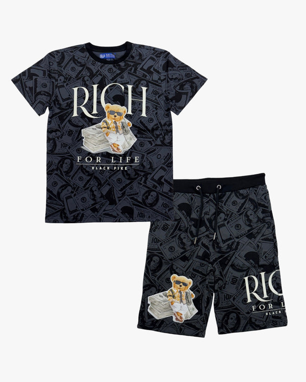 Rich For Life Graphic Tee & Shorts Kids Set