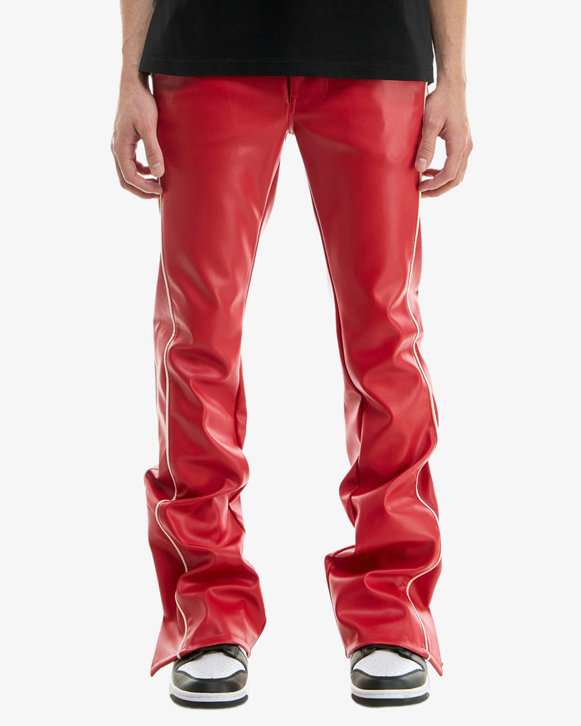 KDNK Piped Leather Flare Pants