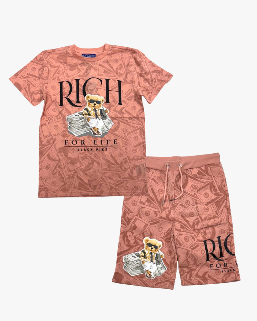 Rich For Life Graphic Tee & Shorts Kids Set