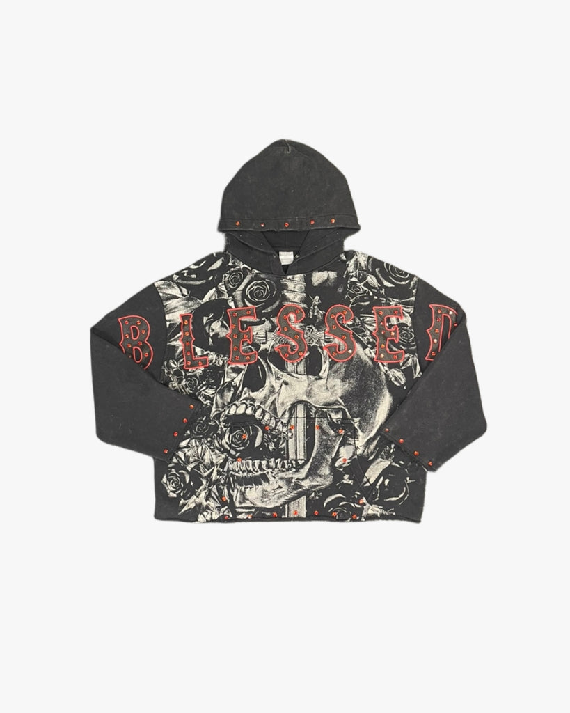 Blessed Skull Cropped Hoodie