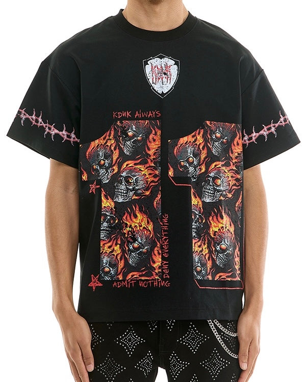KDNK Flaming Skull Boxy Graphic Tee