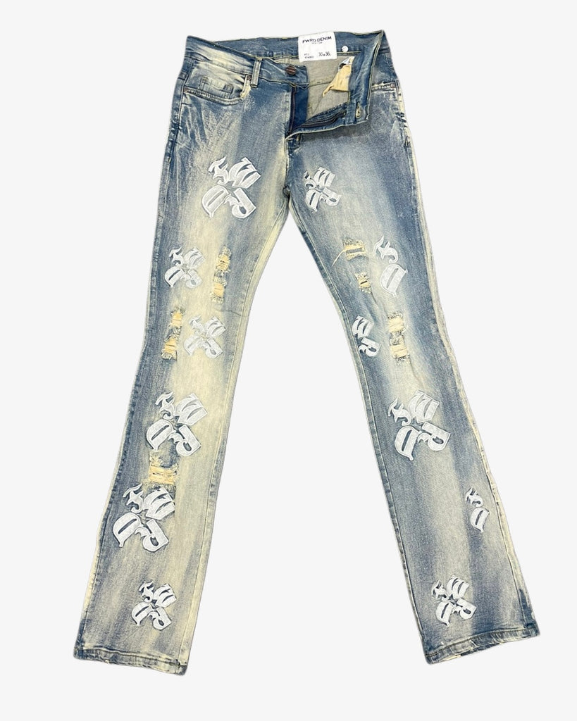 Embroidered Denim Stack Jeans