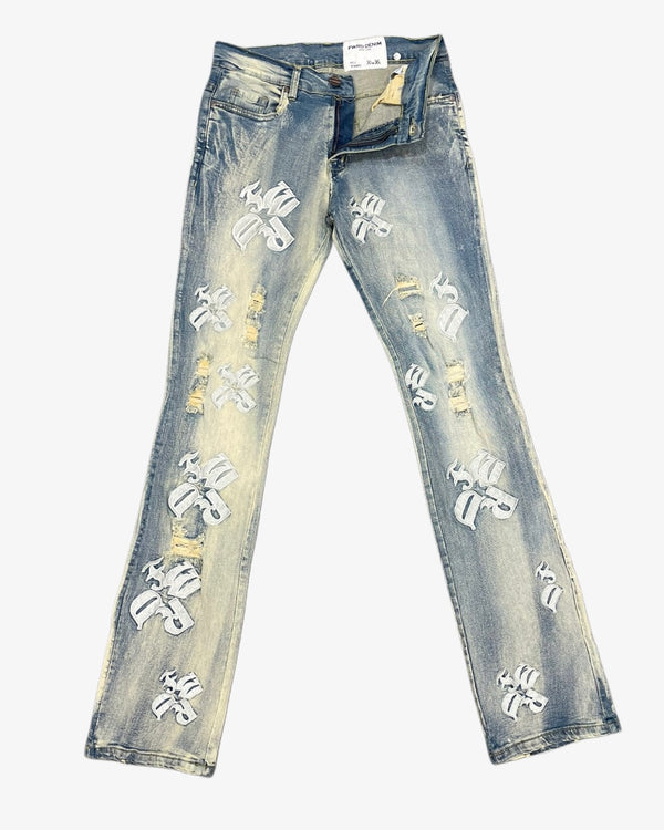 Embroidered Denim Stacked Jeans