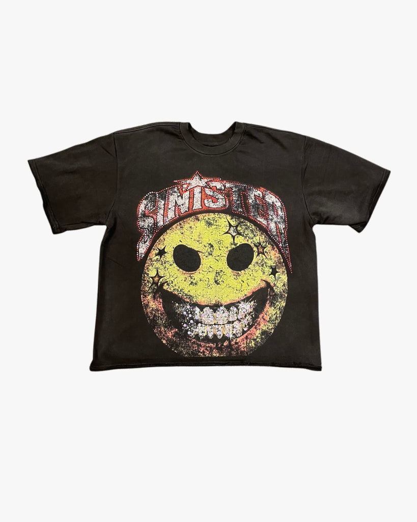Smiley Face Rhinestone Cropped Tee