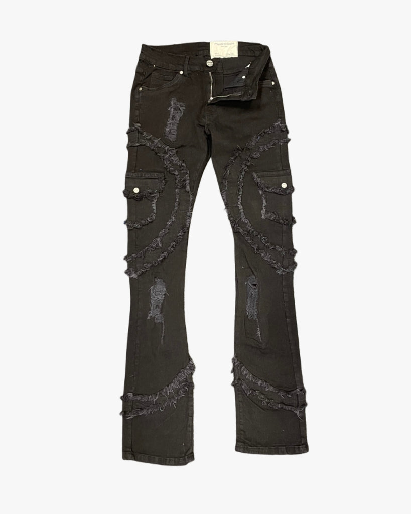 Distressed Swirl Stacked Jeans