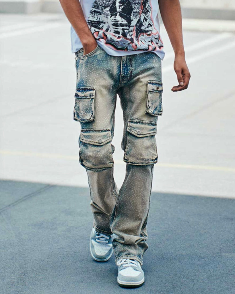 KDNK Rhinestone & Cargo Jeans