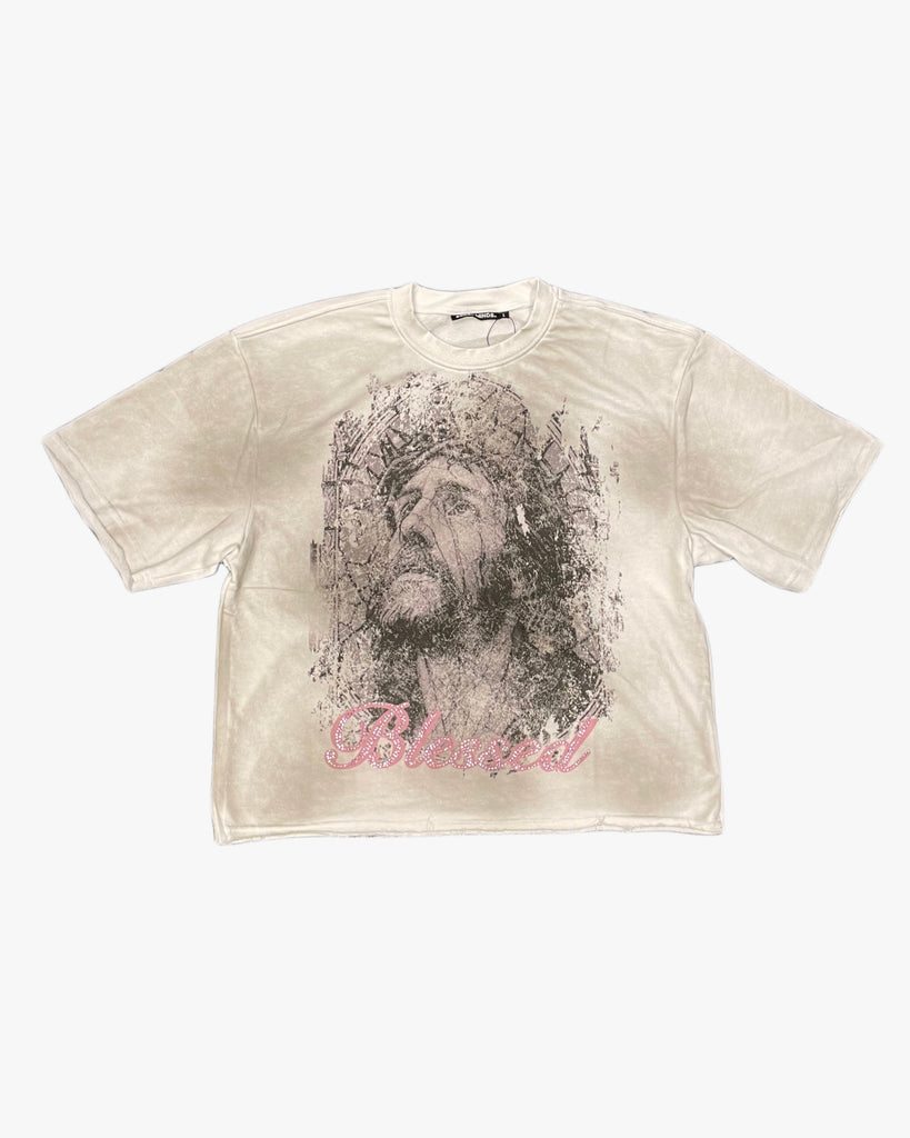 Blessed Jesus Rhinestone Cropped Tee