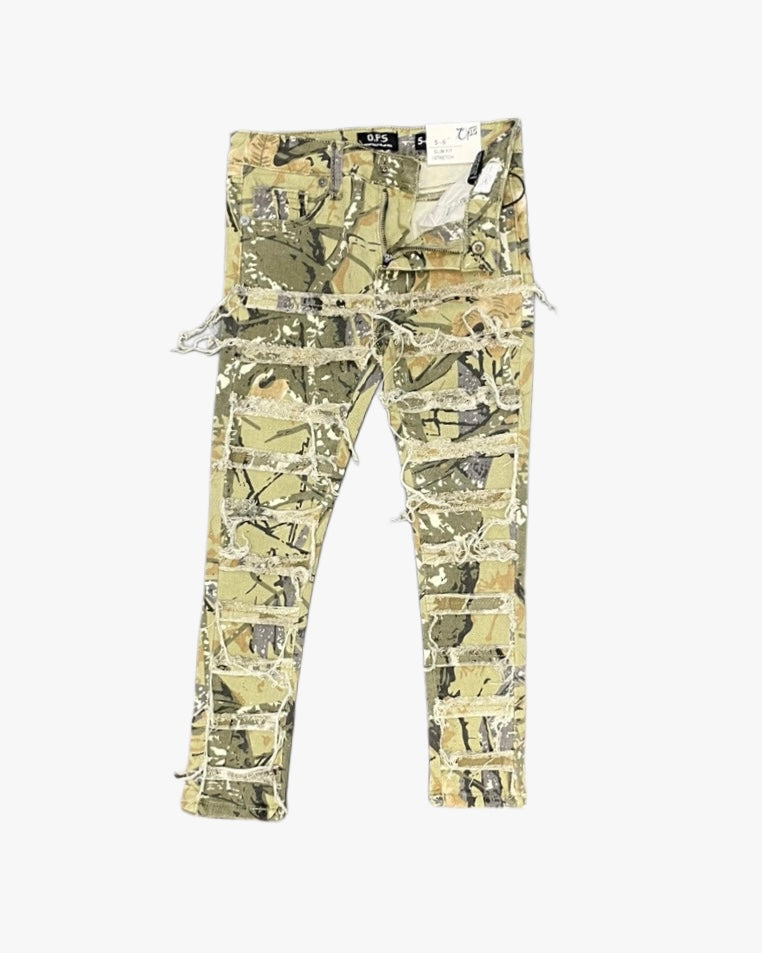 Lined Frayed Kids Slim Jeans