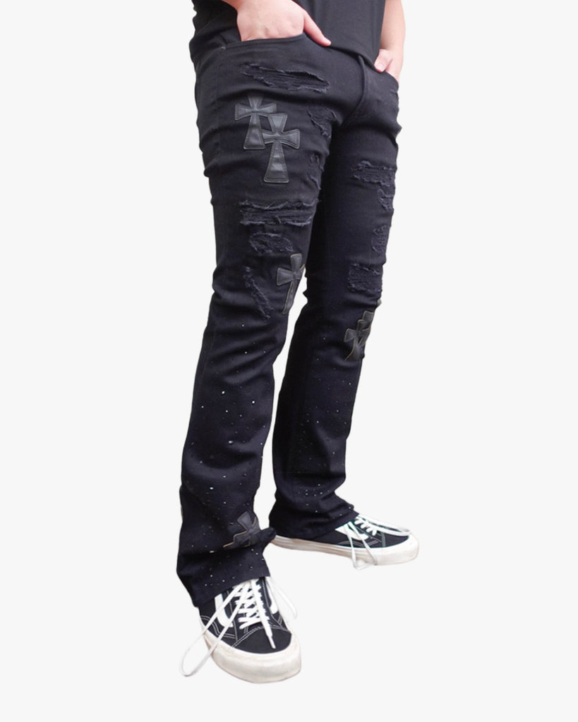 Mens Cross Patch Stack Jeans
