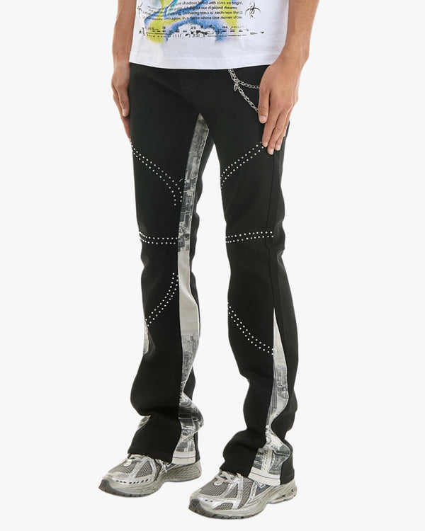 KDNK Lined Rhinestone Flared Jeans