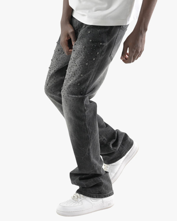 Mens Rhinestone Wash Stack Jeans