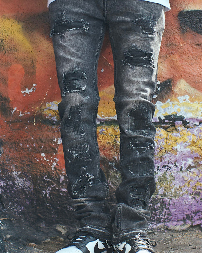 KDNK Rip & Repair Stacked Jeans